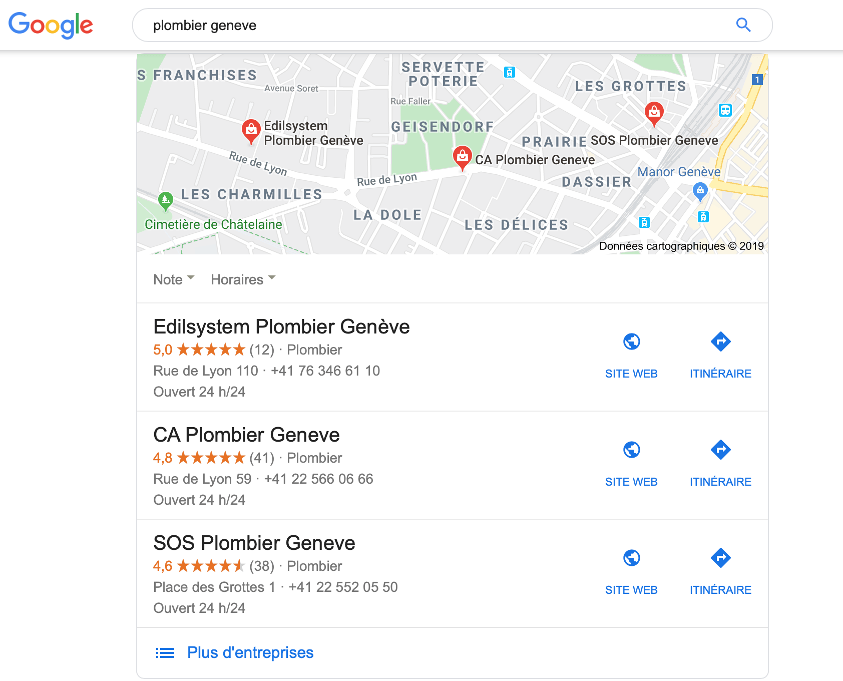 Résultats locaux de Google (local pack)