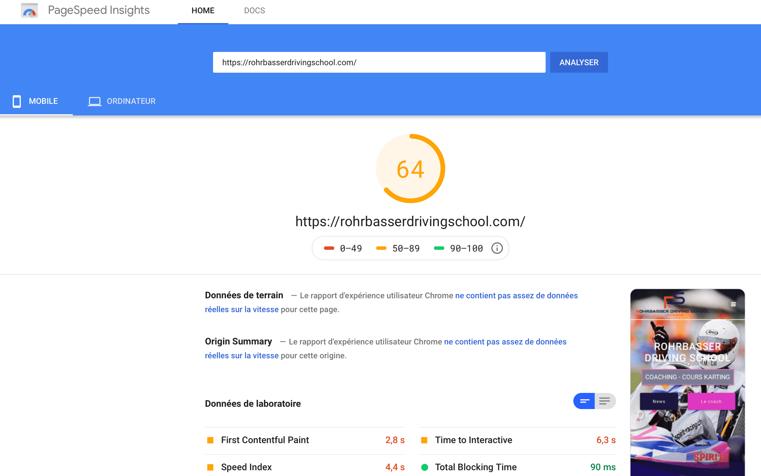 Mesure de la vitesse de chargement d'un site